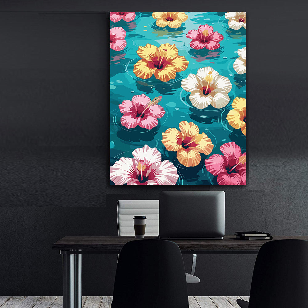 Pictura pe Numere – Hibiscus pe turcoaz 7167