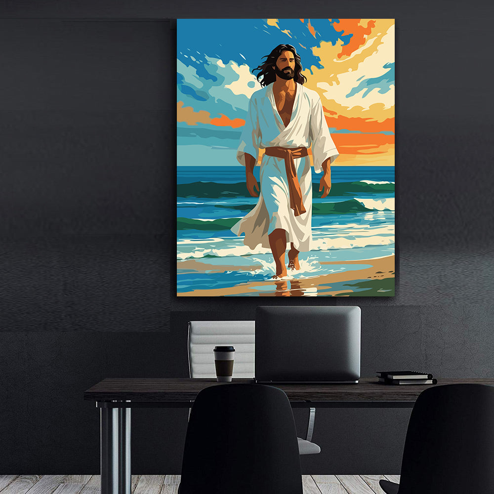Set Pictură pe numere – Iisus Hristos Mergând Pe Plajă 6359