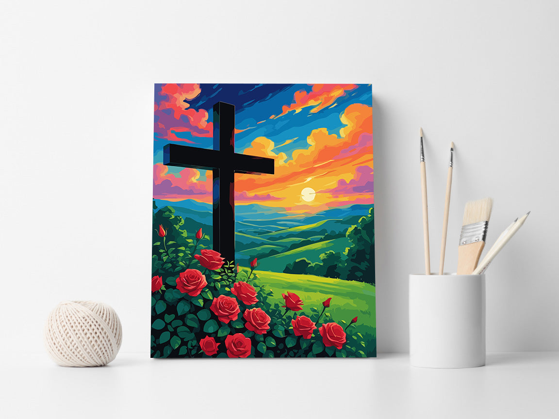 Set Pictură pe numere – Crucea Și Trandafirii La Apus 6375