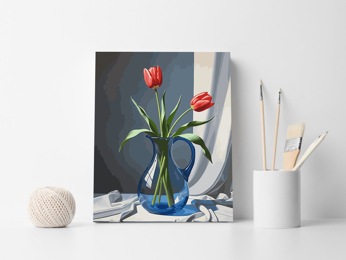 Pictura pe Numere – Lalele in vas albastru 6821