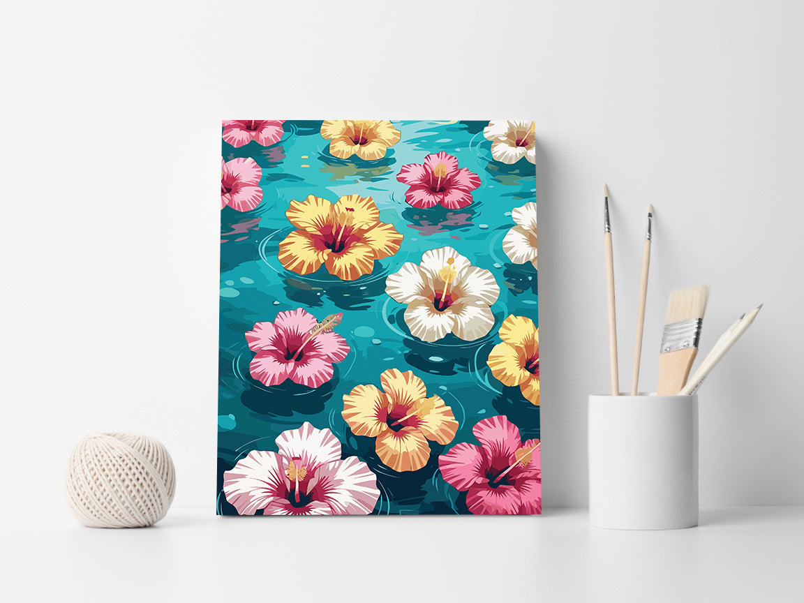 Pictura pe Numere – Hibiscus pe turcoaz 7167